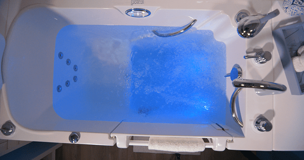 blue chromotherapy lights in the walk-in tub