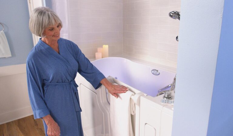 walk-in tub with a towel bar