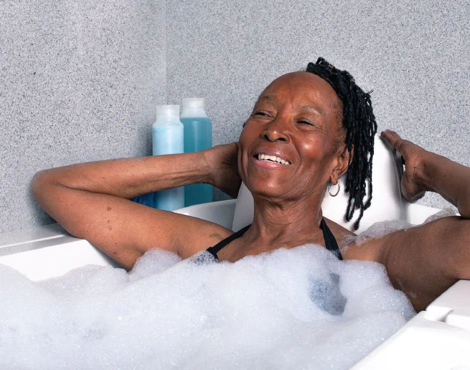 Woman soaking in her walk-in tub