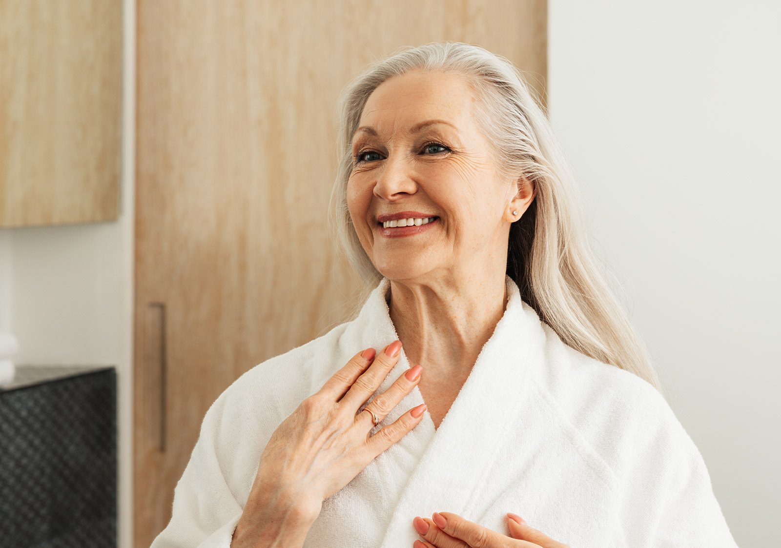 elderly woman in a bathrobe