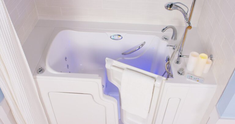 walk-in tub with blue chromotherapy lights