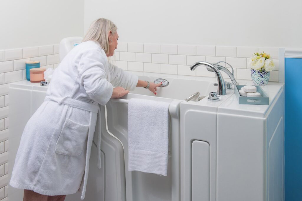 woman using electronic keypad