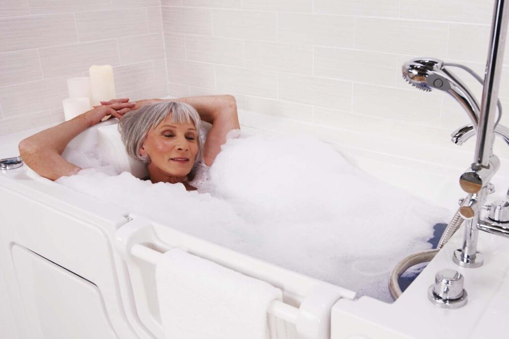 woman soaking in walk-in tub