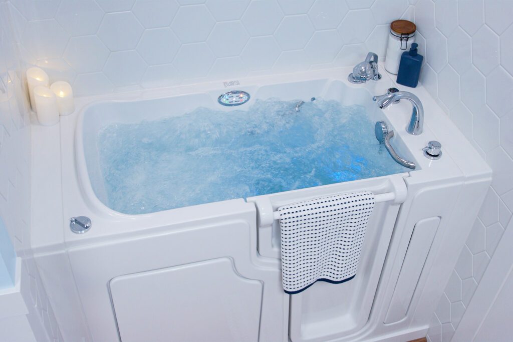 walk-in tub with hydrotherapy jets on