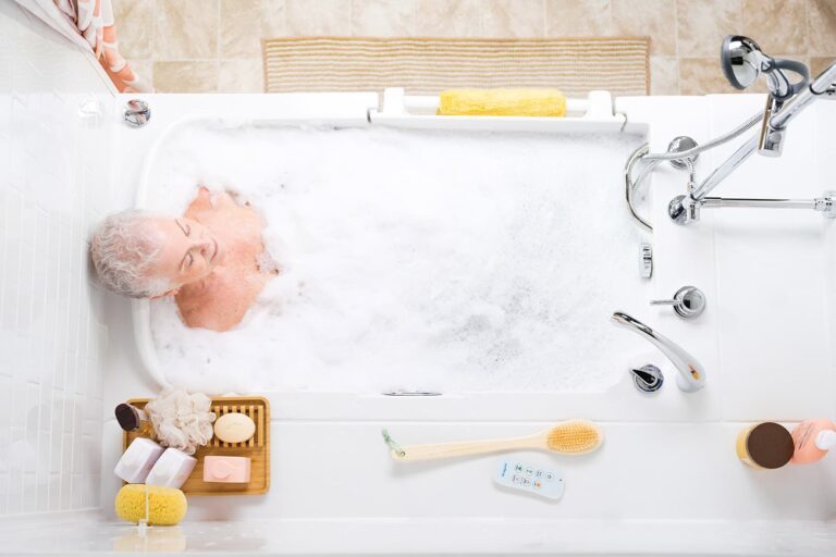 woman relaxing in a soaker tub