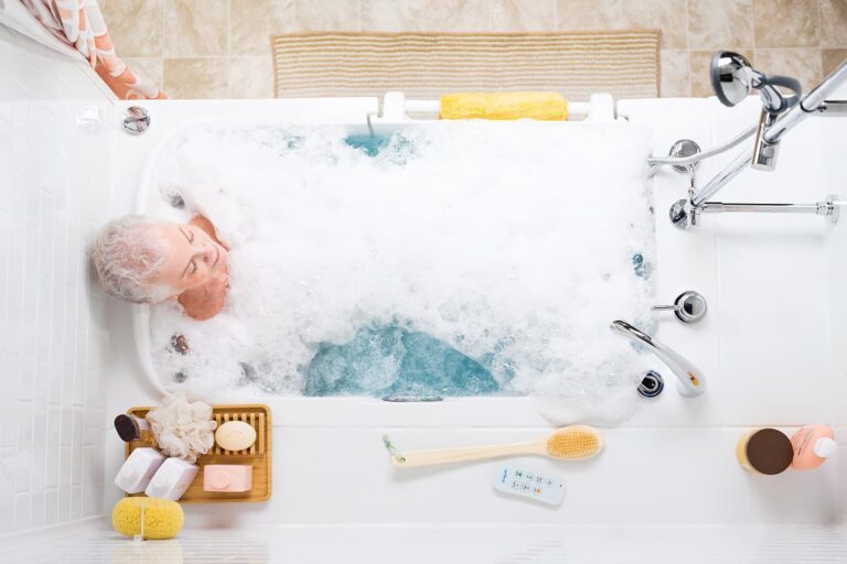 woman relaxing in a soaker tub