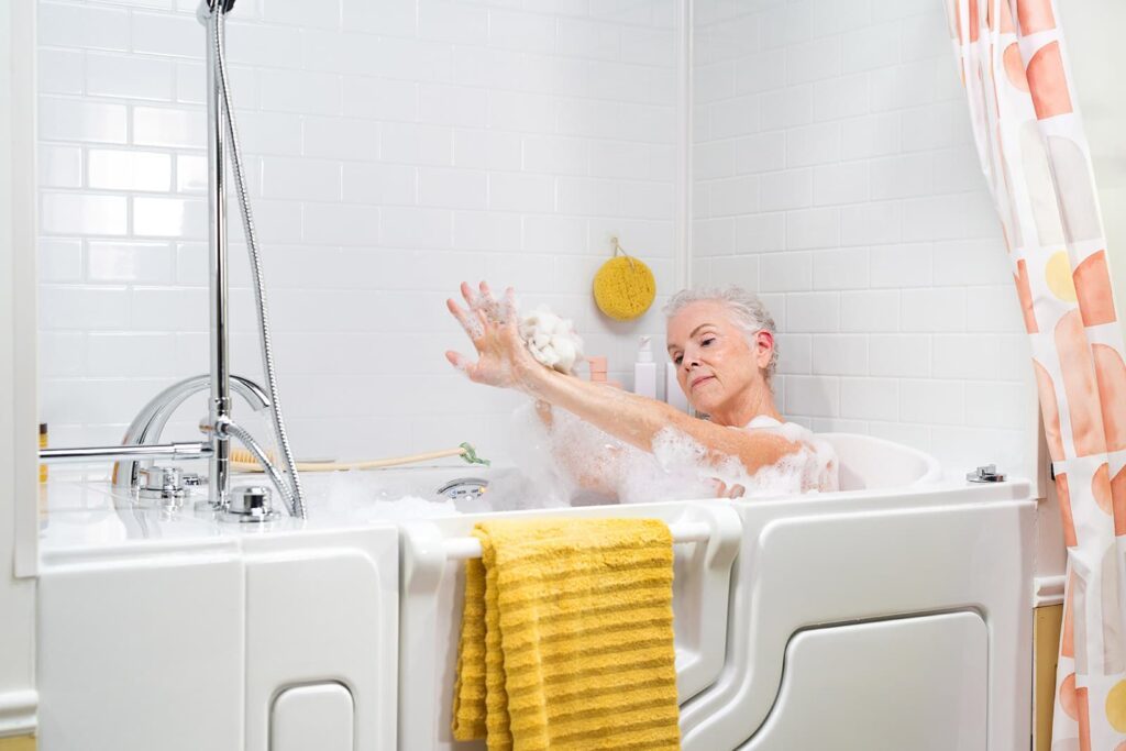 woman relaxing in a soaker tub