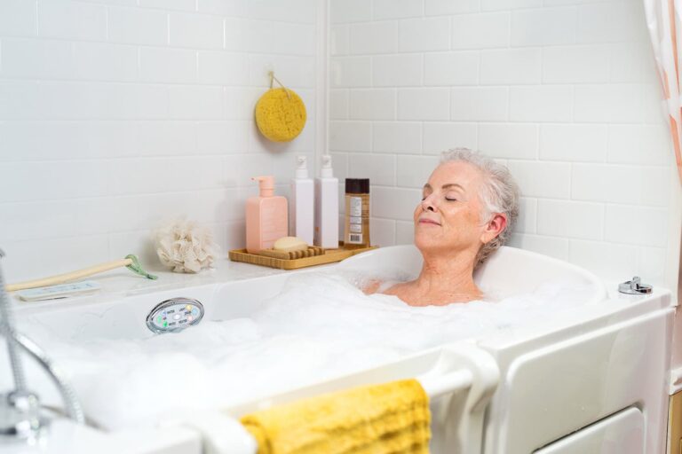 woman relaxing in a soaker tub